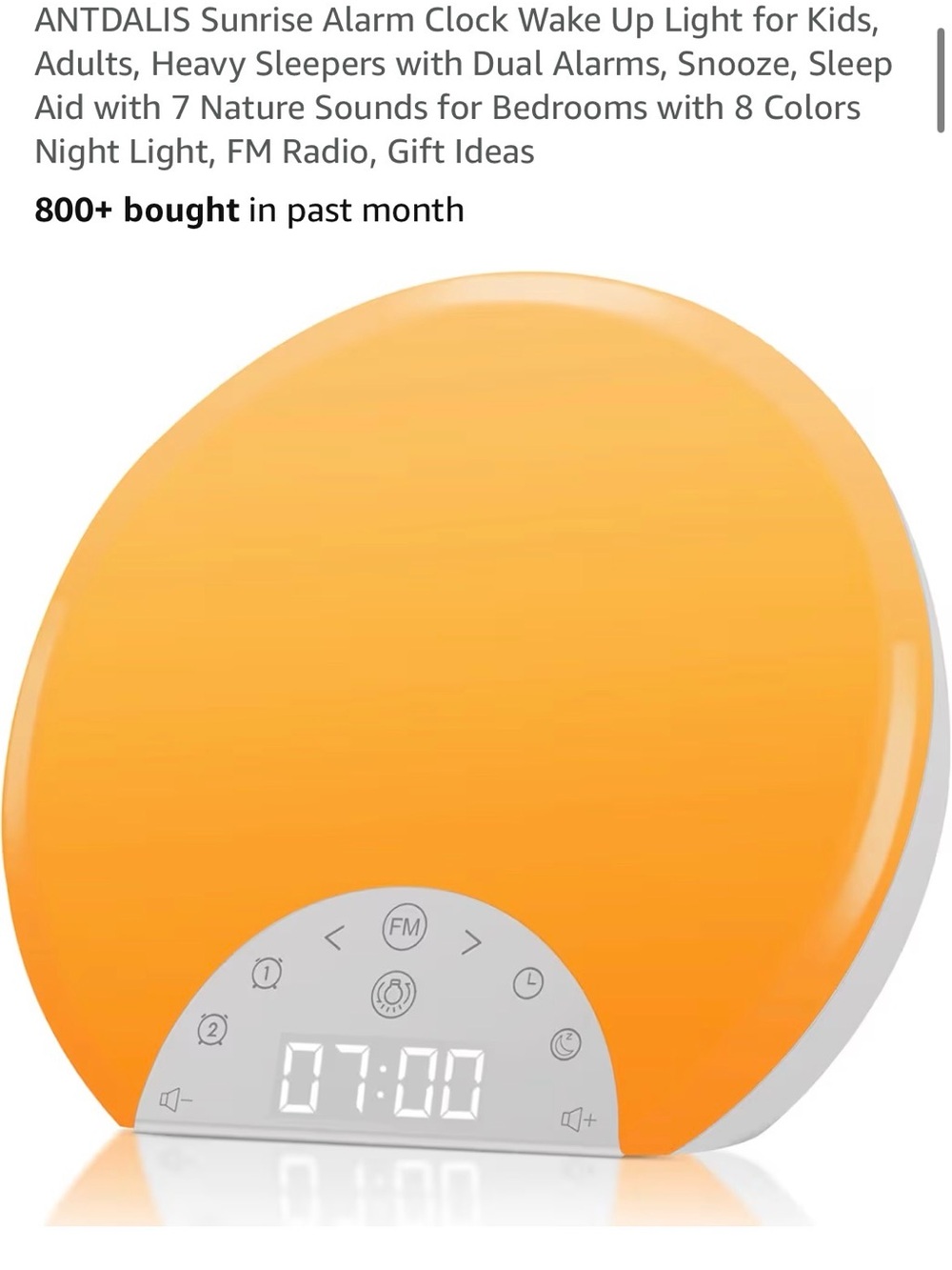 ANTDALIS Sunrise Alarm Clock Wake-Up Light + Nature Sounds & FM Radio